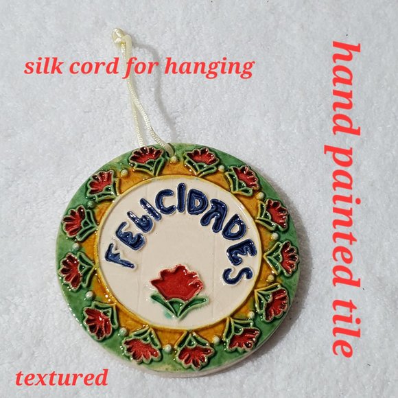Felicidades Handpainted Botanicals Tile Ornament - Picture 3 of 6